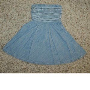 Womens Sun Dress Hollister Blue Medium Strapless Summer Beach Embroidered